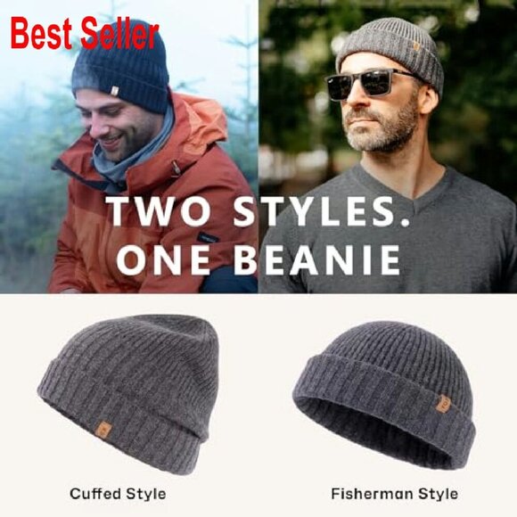 Merino Wool Fisherman Beanie Knit Skull Cap Cuffed Winter Hat Unisex main image 7